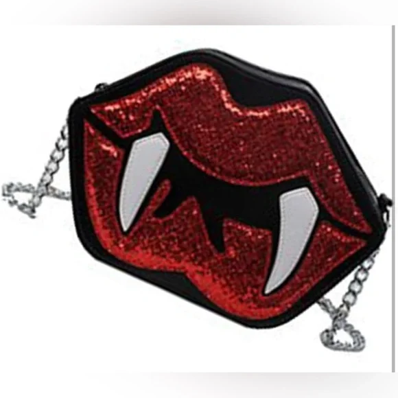 Vampire Lips Women Sequined PU Leather Shoulder Bag NWT​ - Picture 3 of 6